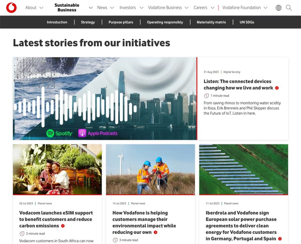 Vodafone GroupのHPのスクリーンショット